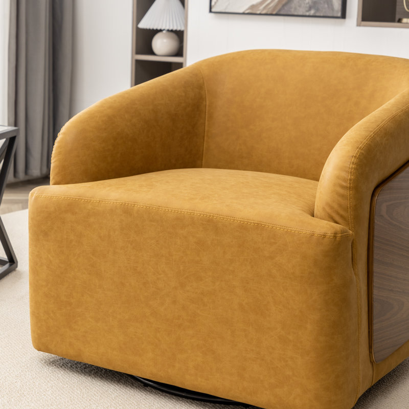 Wade Logan® Broderic Faux Leather Swivel Barrel Chair Wayfair